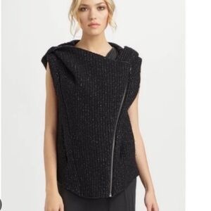 Helmut Lang Wool Linen Speckled Hooded Zip Front Sweater Vest